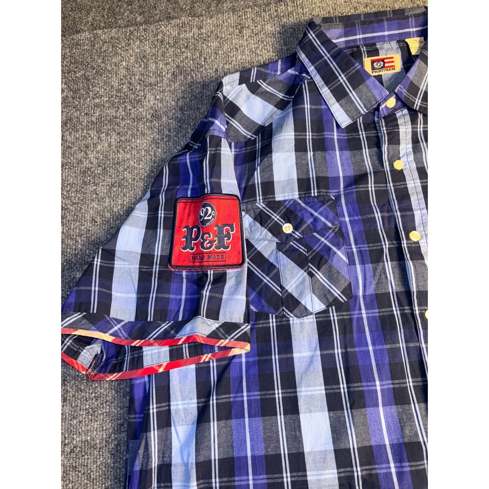 Phat Farm Casual Shirt Mens 3X Multi Plaid Original Flava Patch Y2K 92 Button Up - Picture 5 of 11